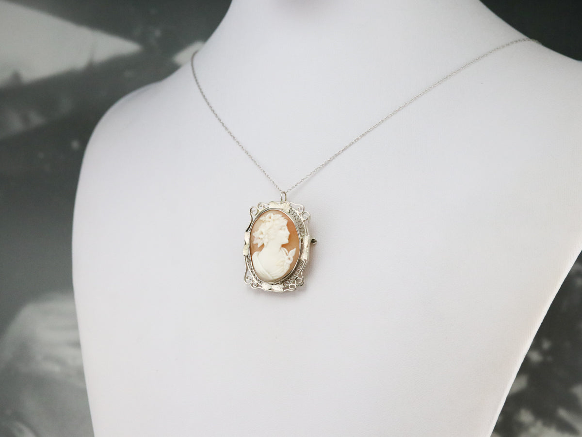 Art Deco Gold Filigree Cameo Brooch