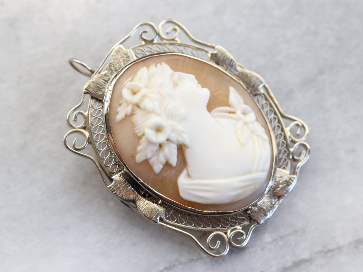 Art Deco Gold Filigree Cameo Brooch