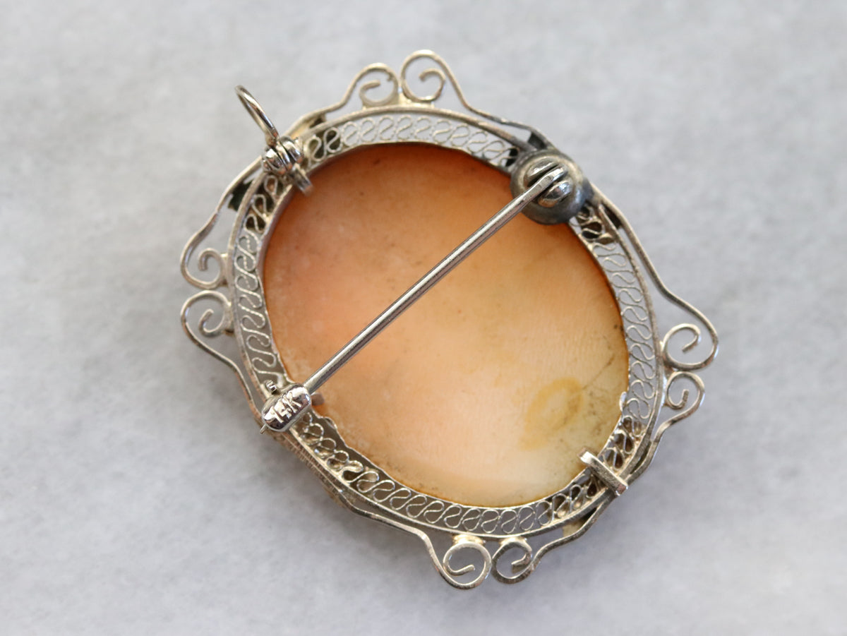 Art Deco Gold Filigree Cameo Brooch
