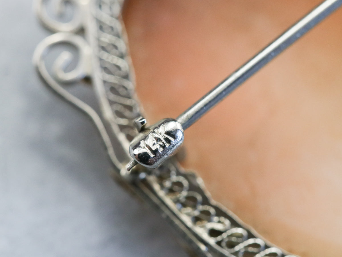 Art Deco Gold Filigree Cameo Brooch