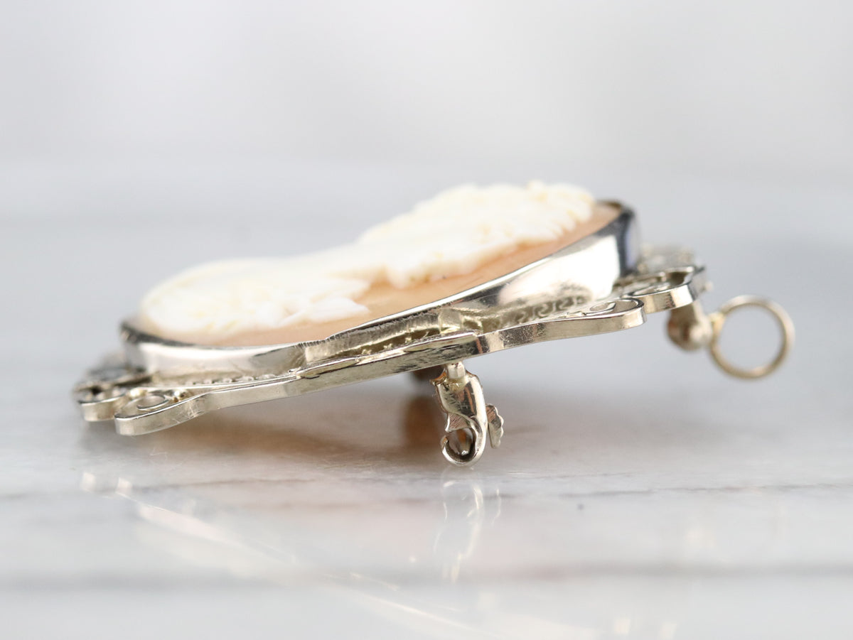 Art Deco Gold Filigree Cameo Brooch