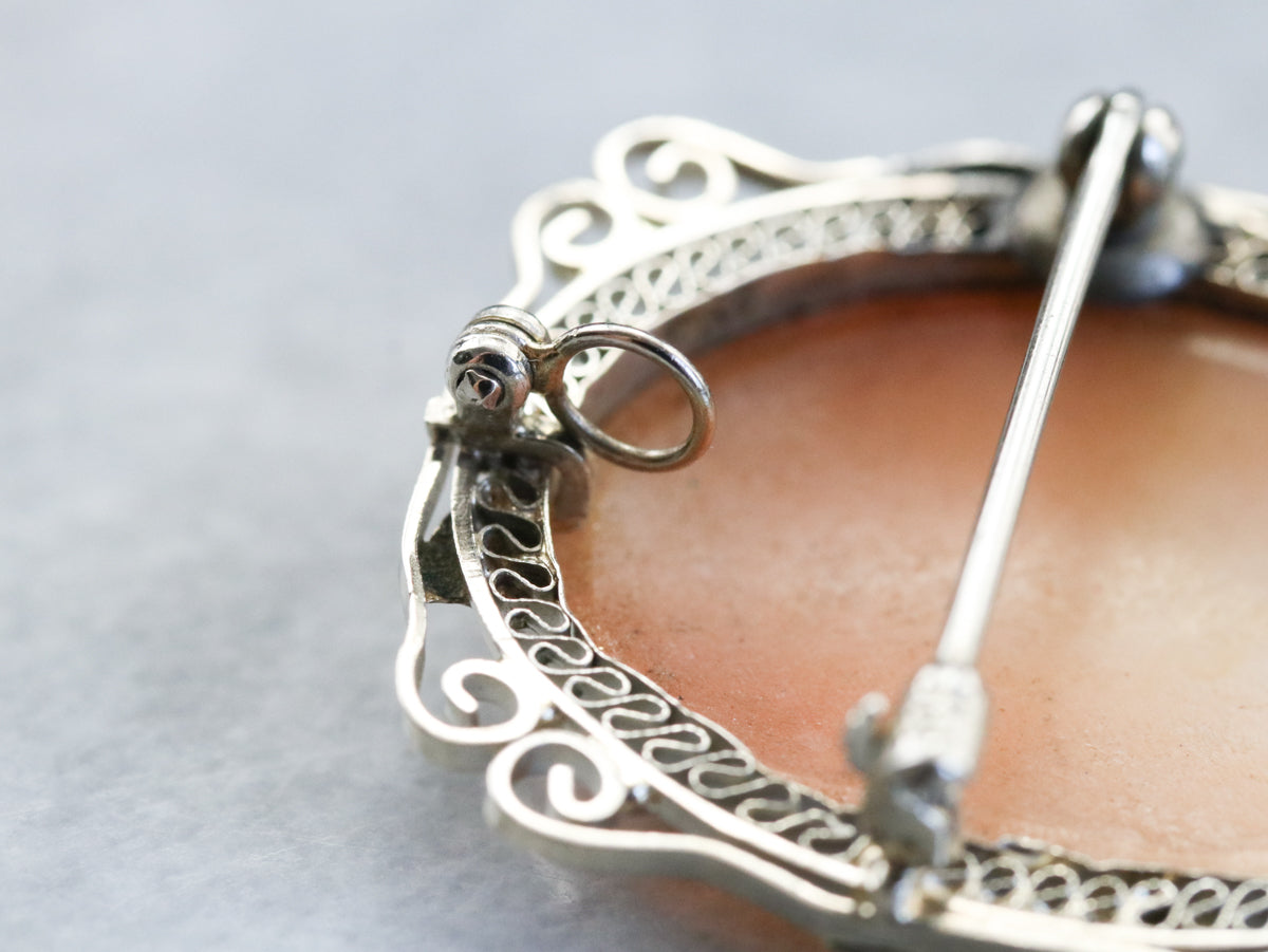Art Deco Gold Filigree Cameo Brooch