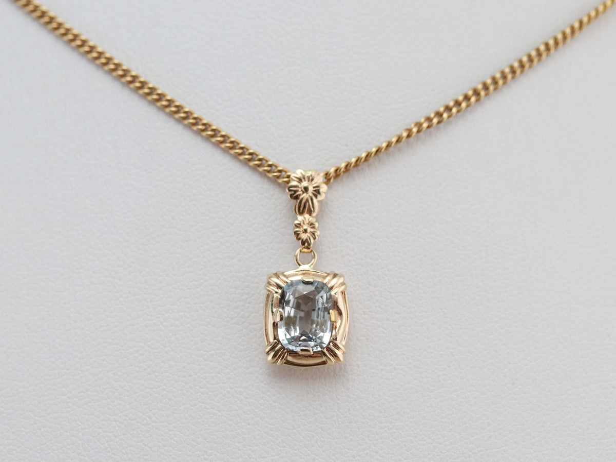 Floral Gold Aquamarine Pendant