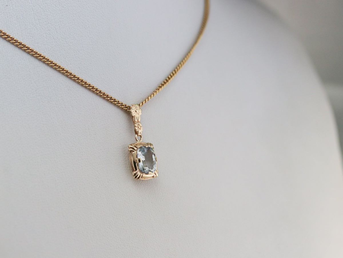 Floral Gold Aquamarine Pendant