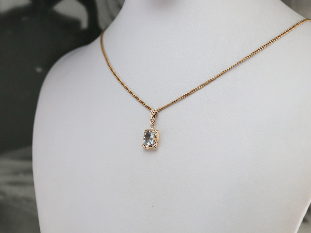 Floral Gold Aquamarine Pendant