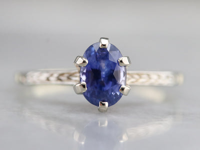 Etched Sapphire Solitaire Ring