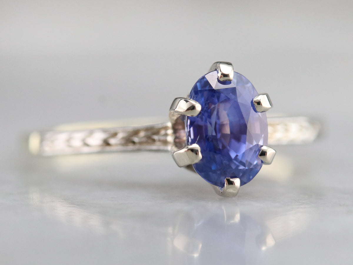 Etched Sapphire Solitaire Ring