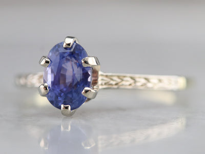 Etched Sapphire Solitaire Ring
