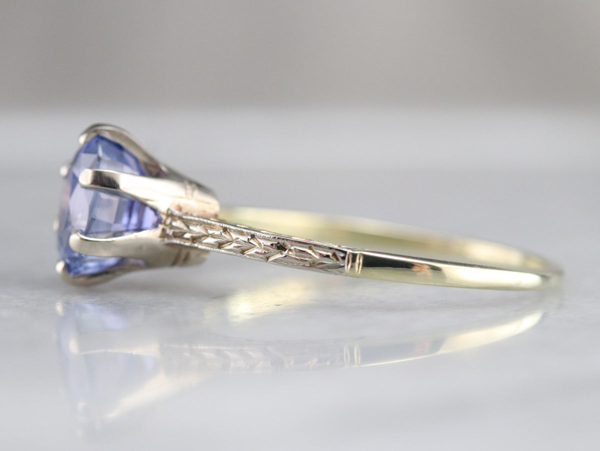 Etched Sapphire Solitaire Ring