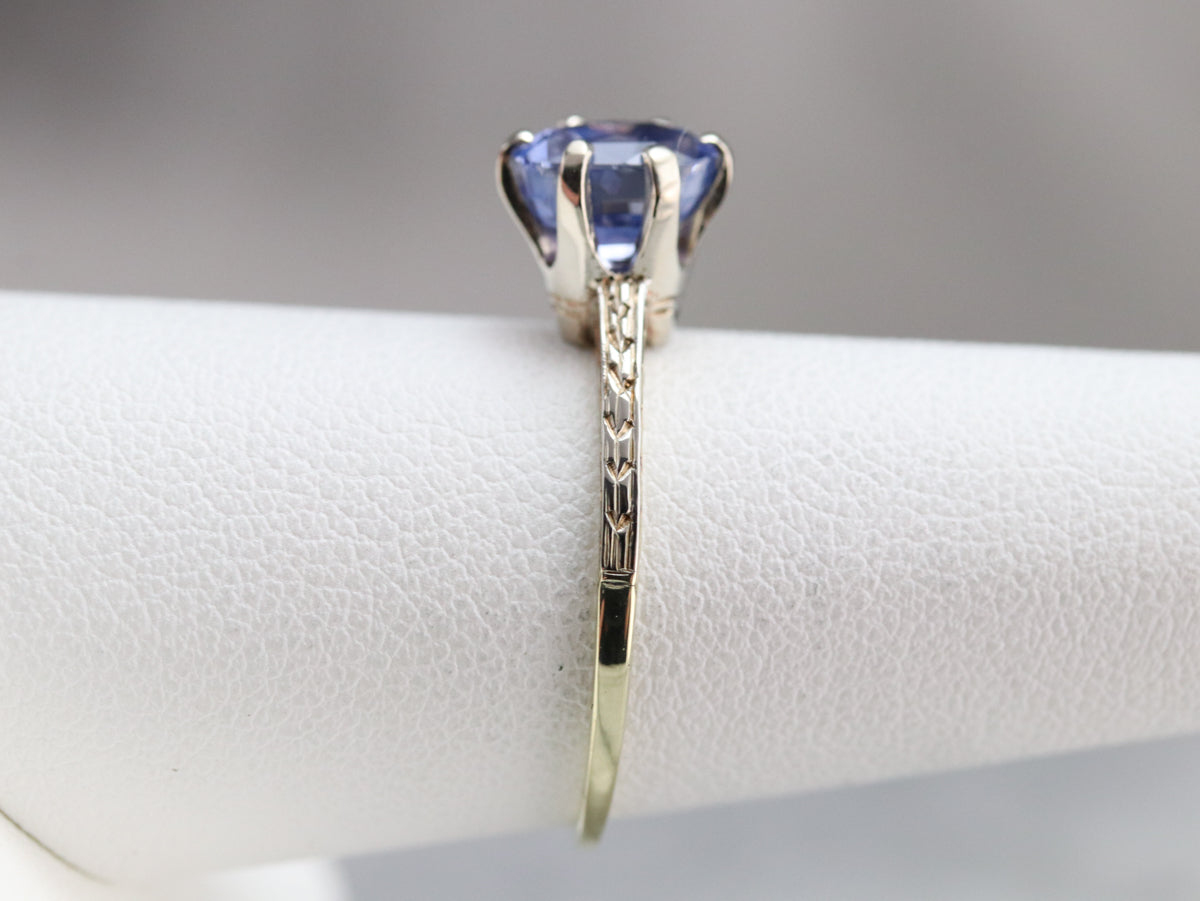 Etched Sapphire Solitaire Ring
