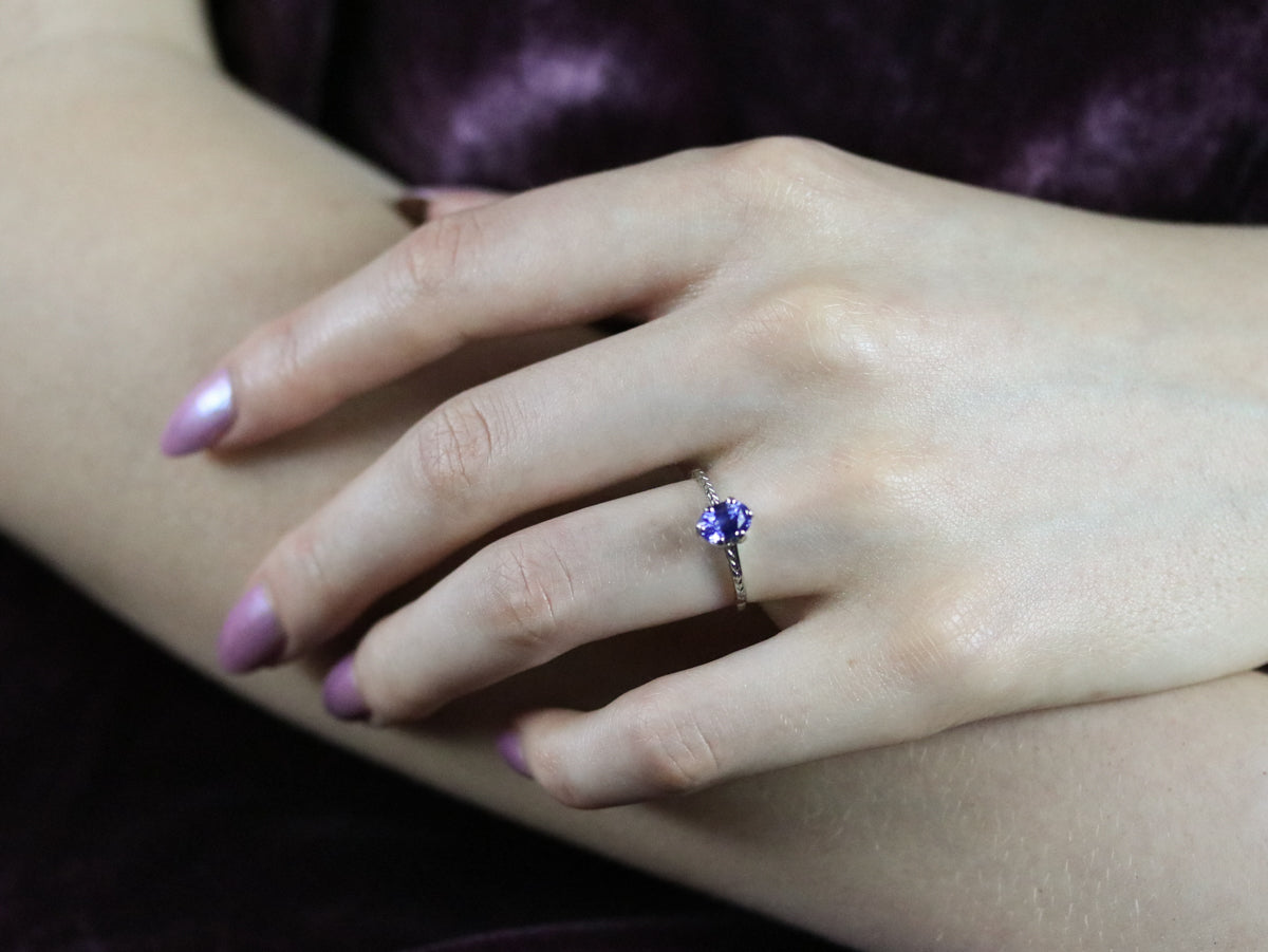Etched Sapphire Solitaire Ring