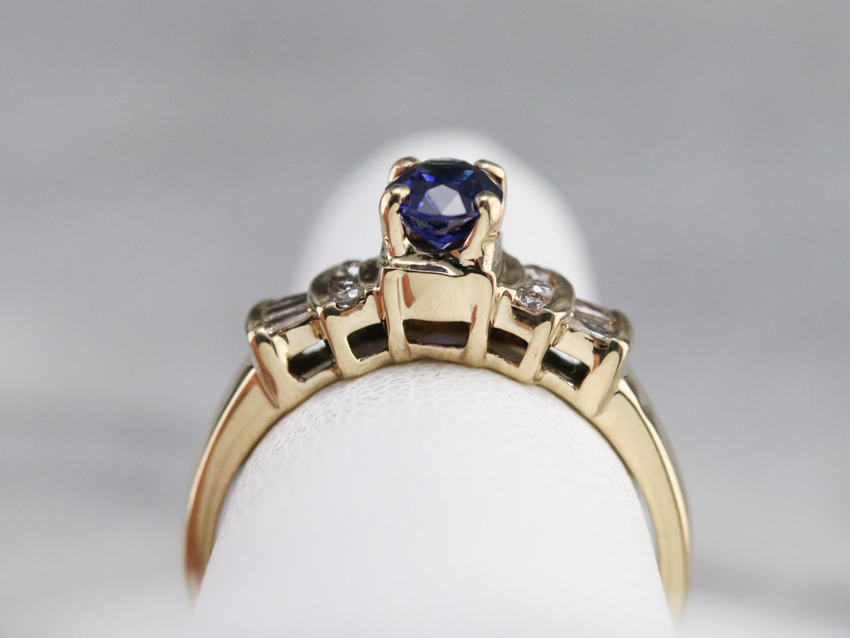 Deep Blue Sapphire Engagement Ring