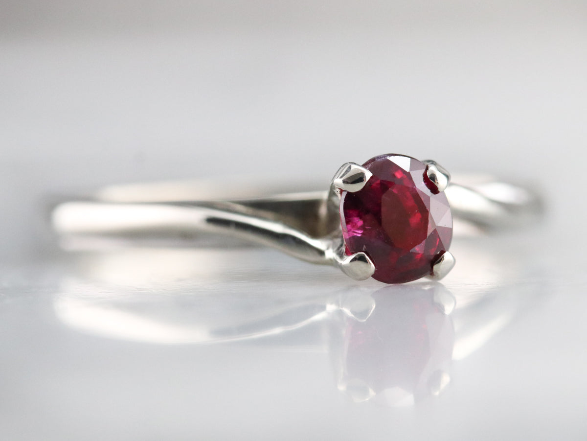 White Gold Ruby Solitaire Ring