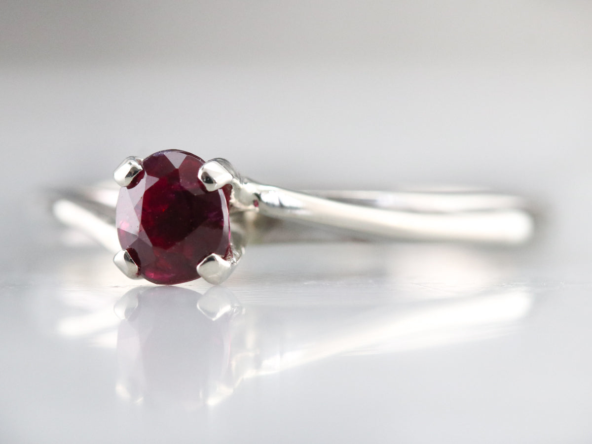 White Gold Ruby Solitaire Ring