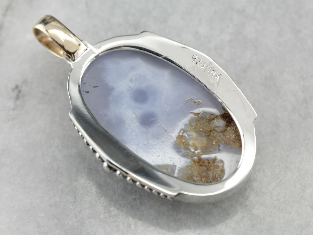 Periwinkle Blue Agate Mixed Metal Pendant