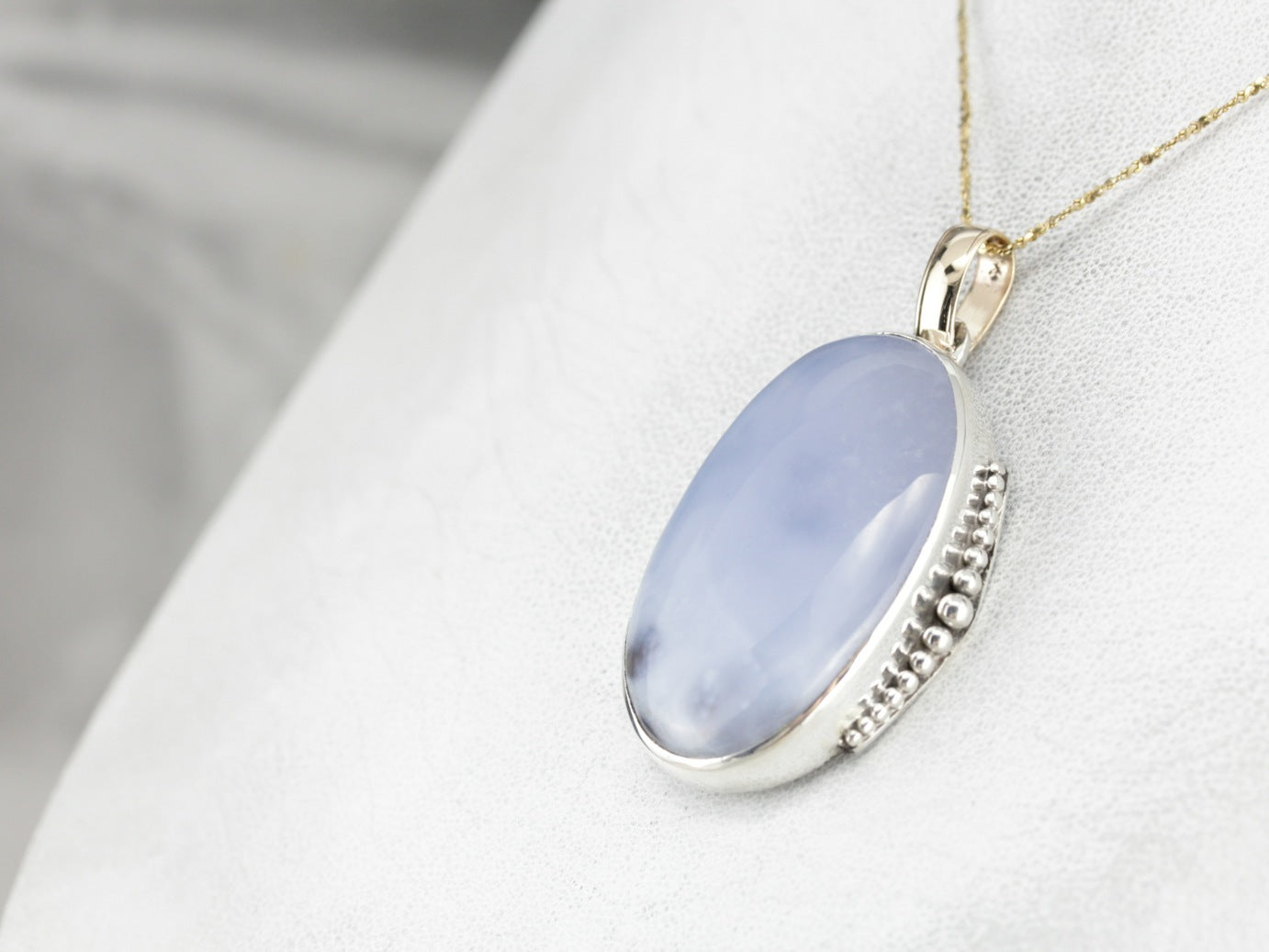 Periwinkle Blue Agate Mixed Metal Pendant