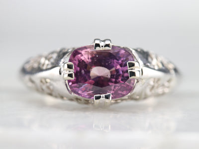 Art Deco Pink Ceylon Sapphire Solitaire Ring