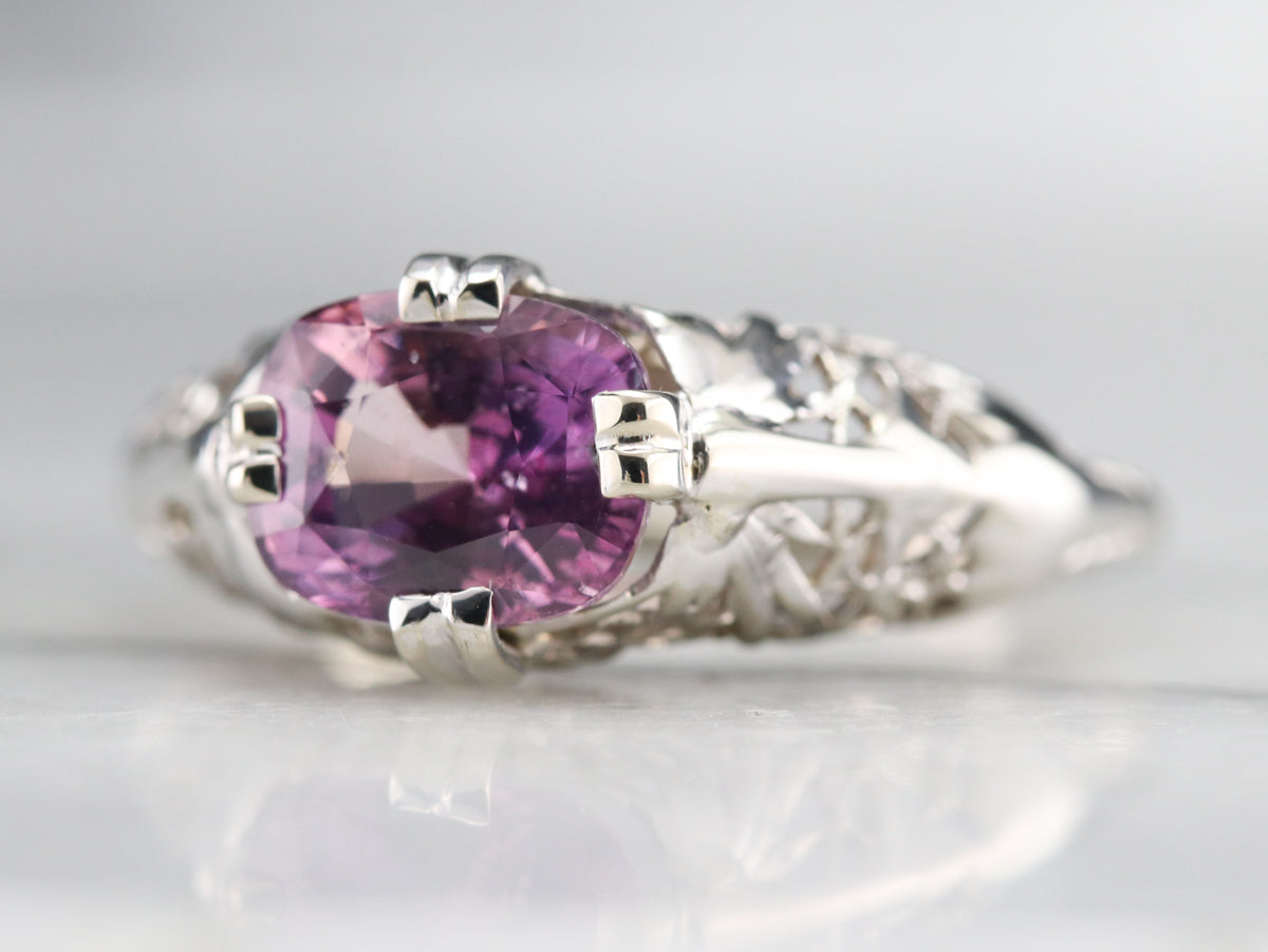 Art Deco Pink Ceylon Sapphire Solitaire Ring