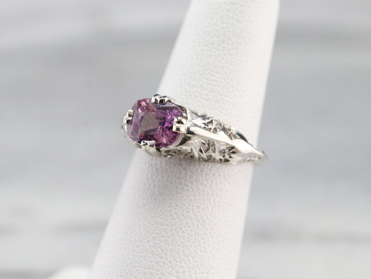 Art Deco Pink Ceylon Sapphire Solitaire Ring