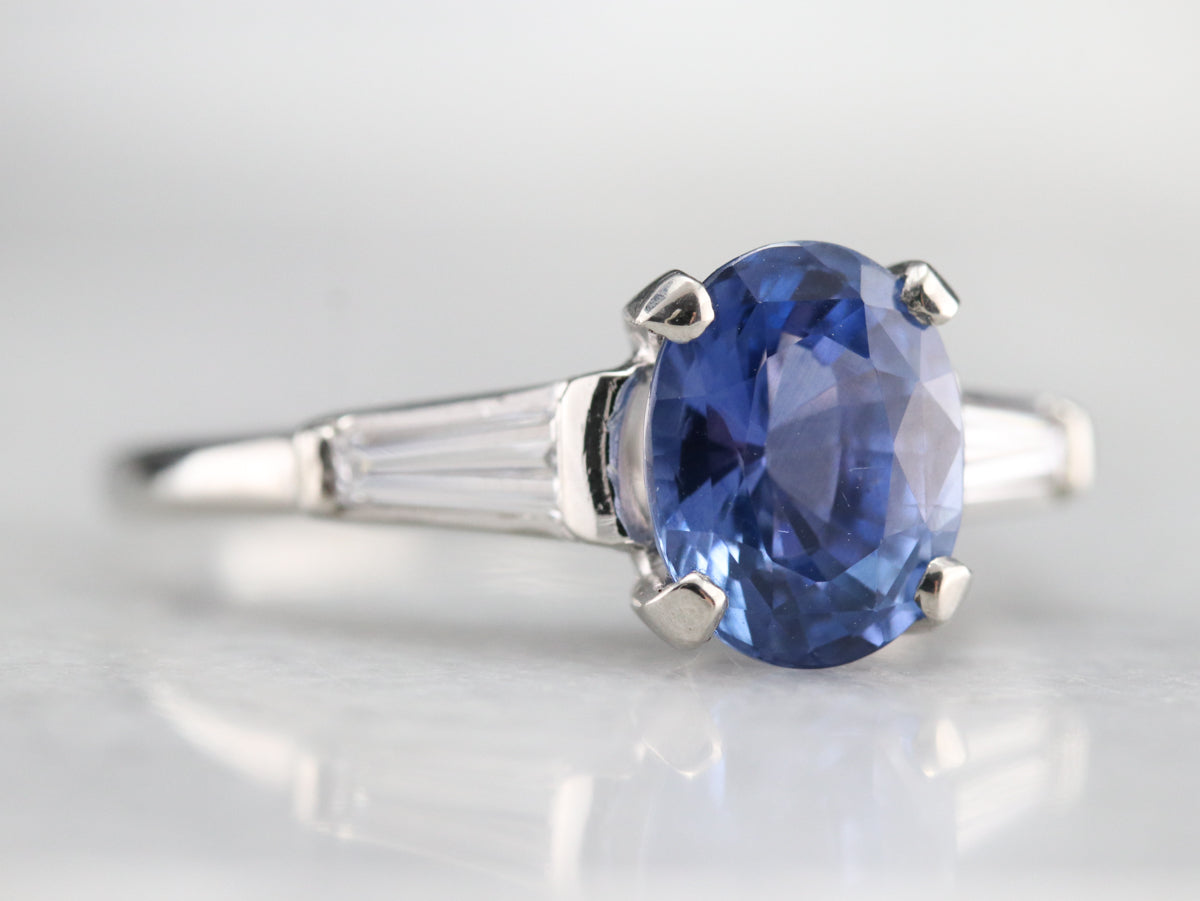 Platinum Ceylon Sapphire and Diamond Ring