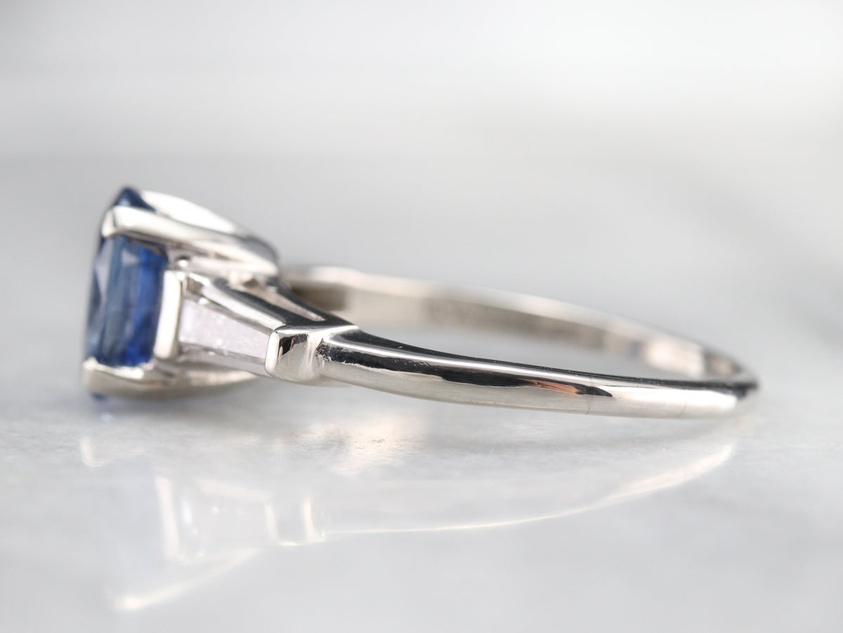 Platinum Ceylon Sapphire and Diamond Ring