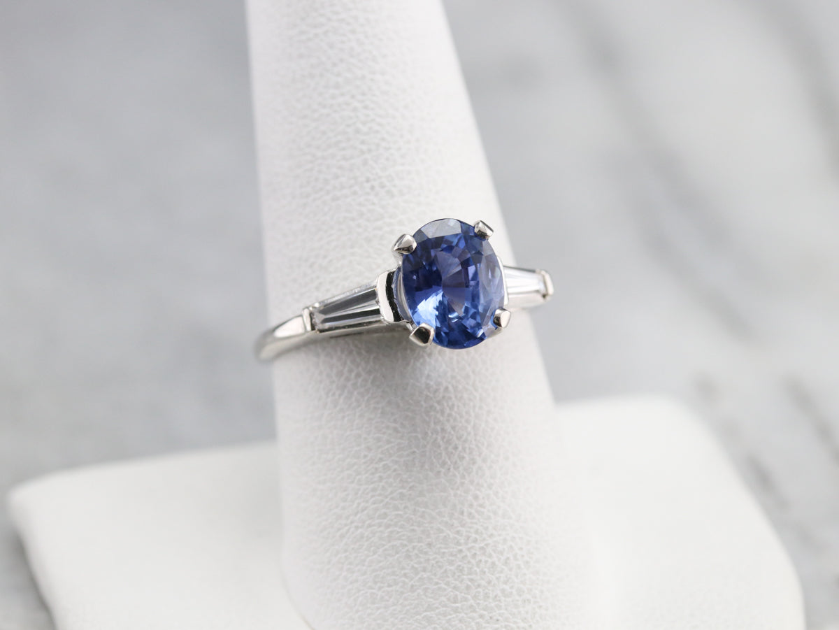 Platinum Ceylon Sapphire and Diamond Ring