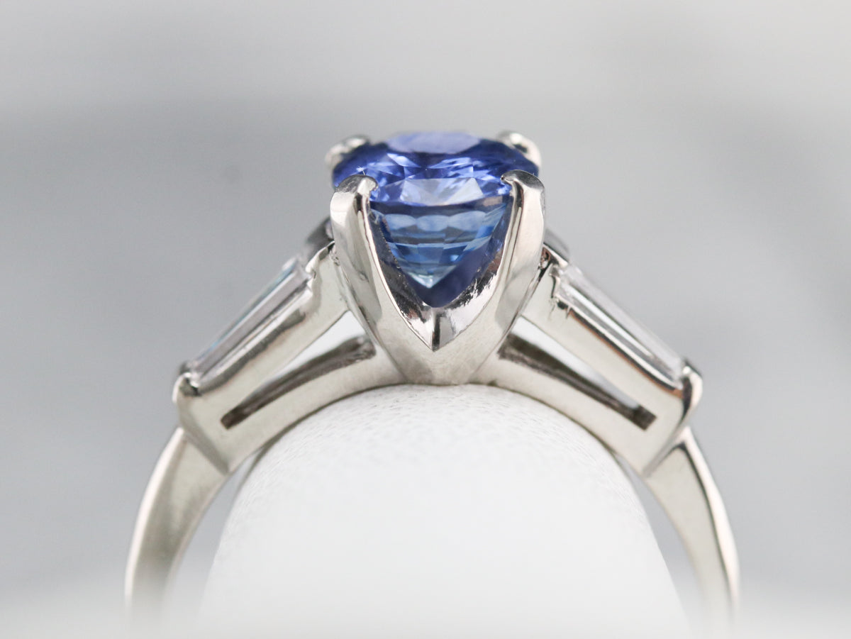 Platinum Ceylon Sapphire and Diamond Ring