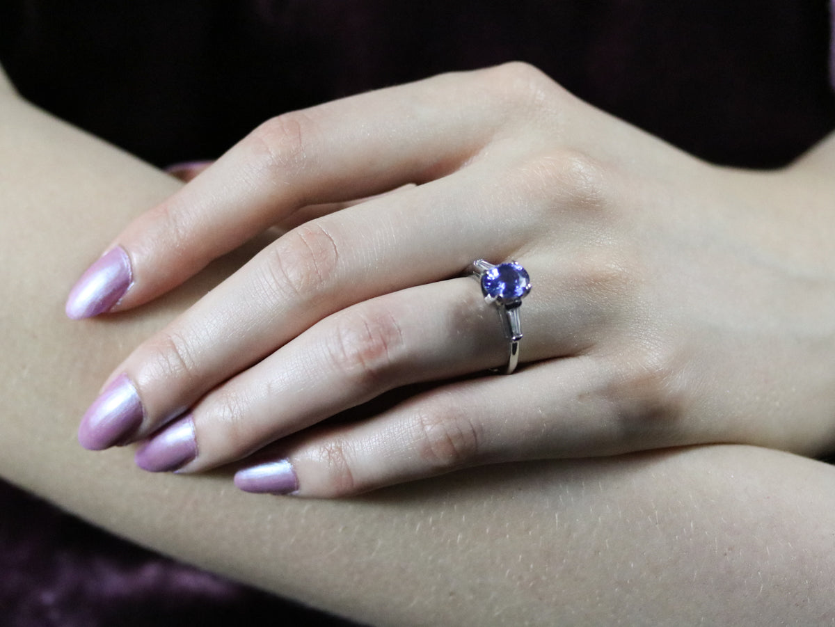 Platinum Ceylon Sapphire and Diamond Ring