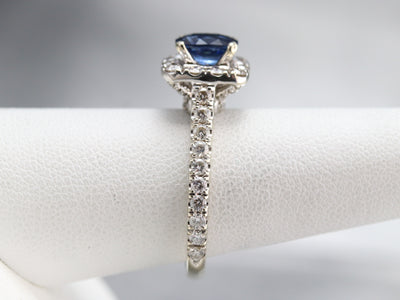 Sapphire Diamond Halo Engagement Ring