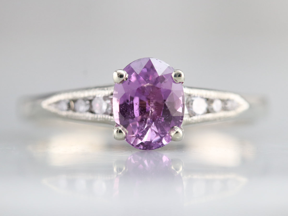 Retro Pink Sapphire and Diamond Ring