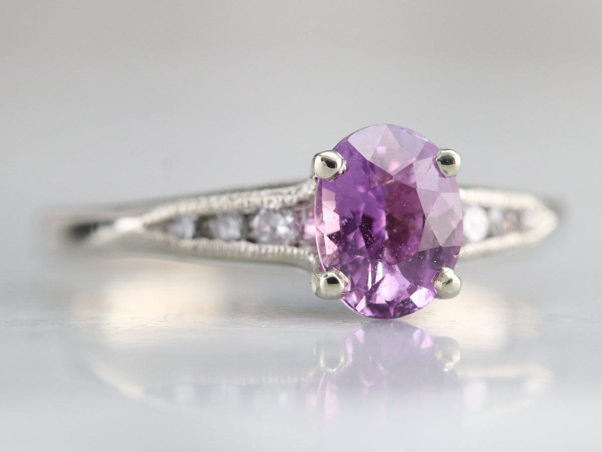 Retro Pink Sapphire and Diamond Ring