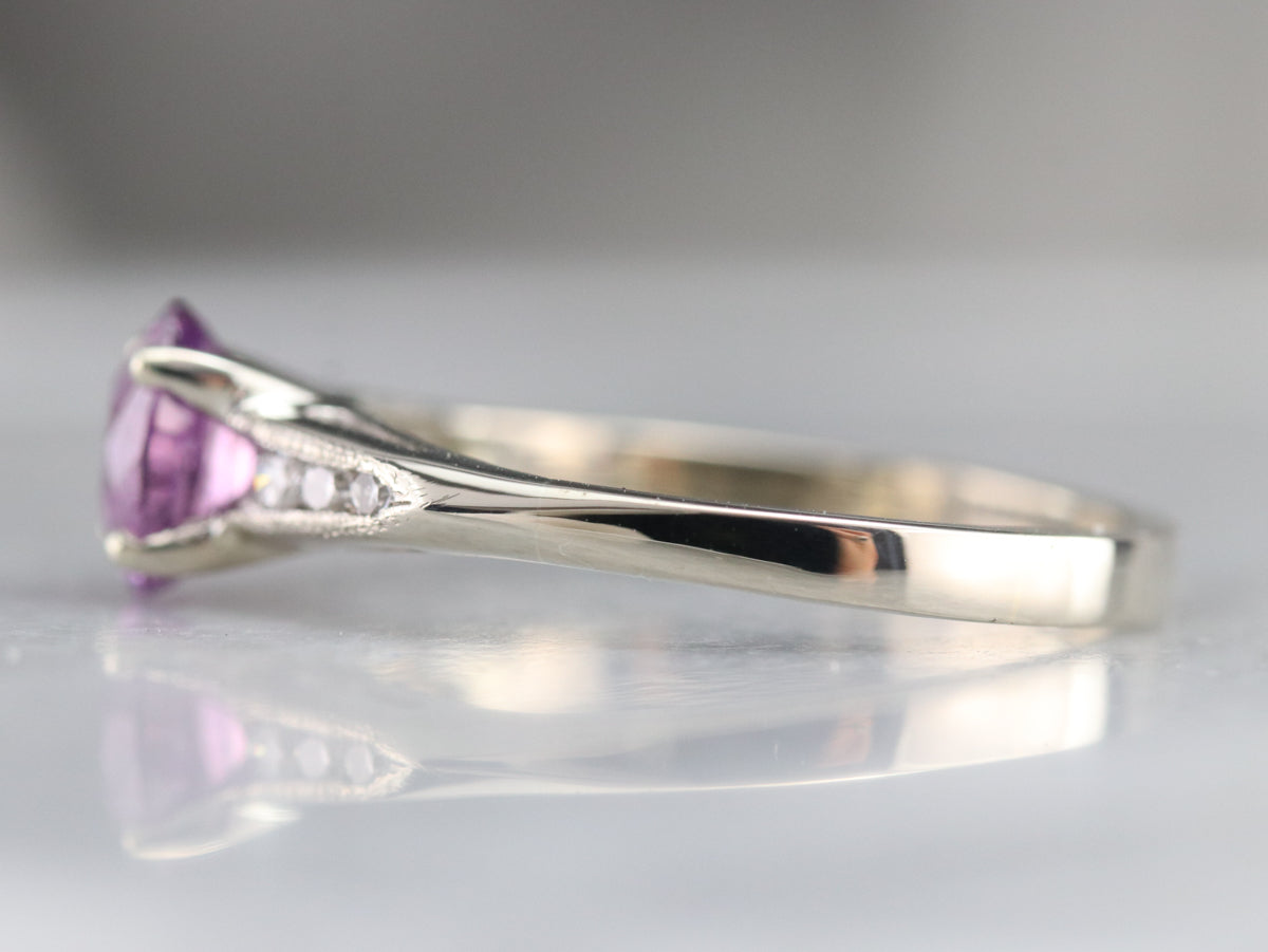 Retro Pink Sapphire and Diamond Ring