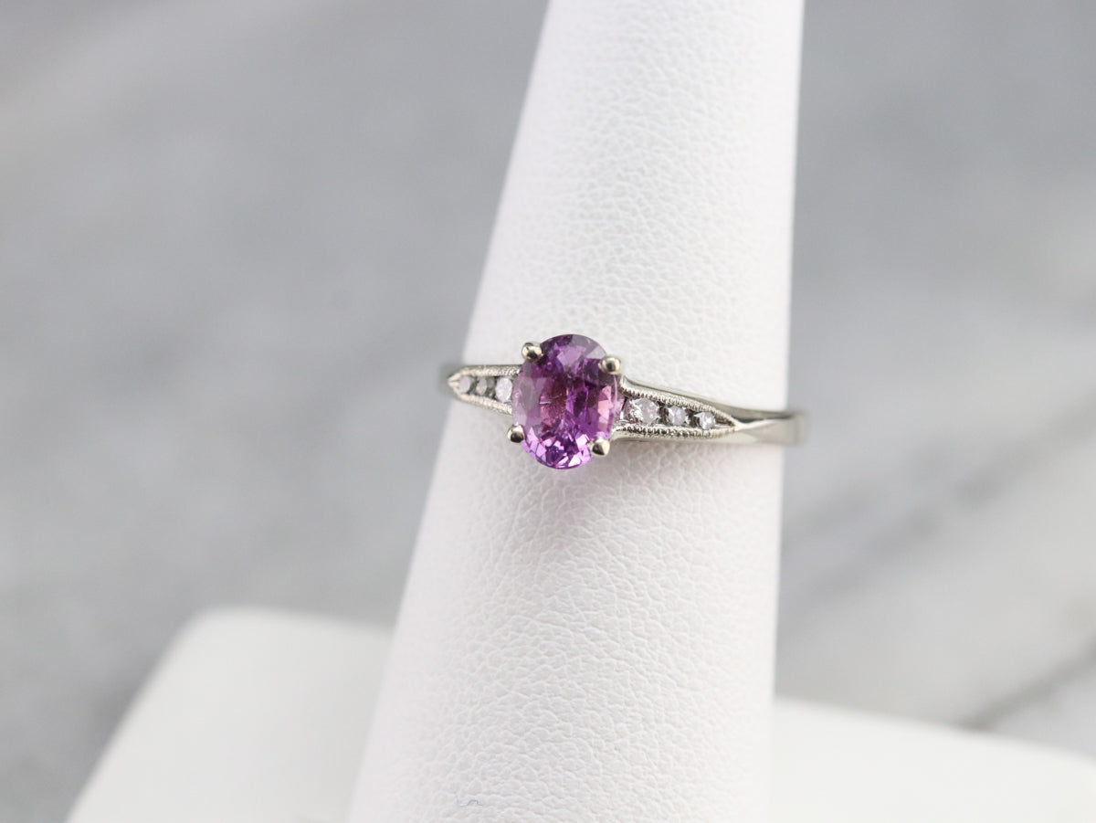 Retro Pink Sapphire and Diamond Ring