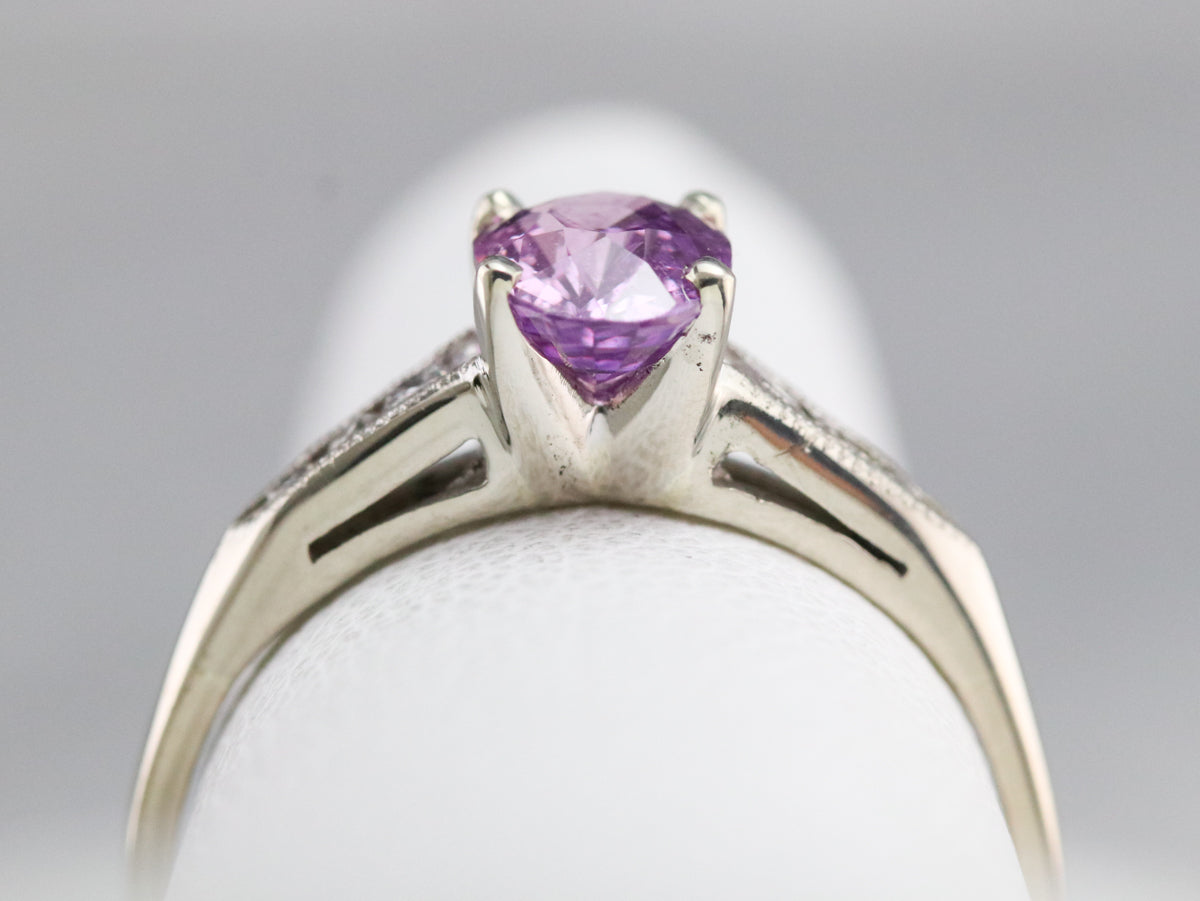 Retro Pink Sapphire and Diamond Ring