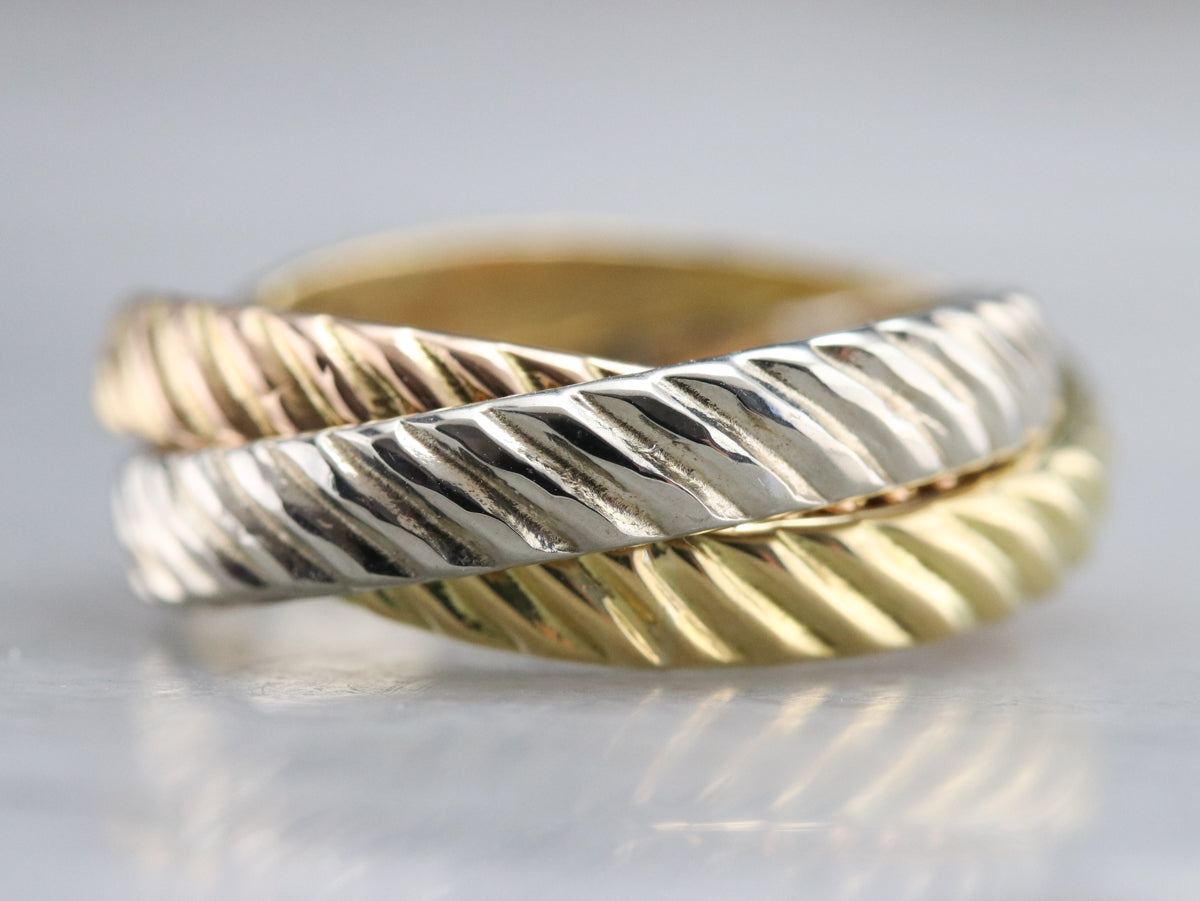Tri Color Gold Rope Twist Rolling Ring - Market Square Jewelers