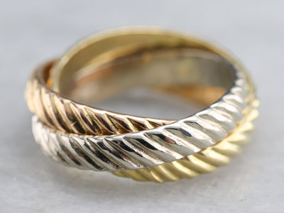 Tri Color Gold Rope Twist Rolling Ring
