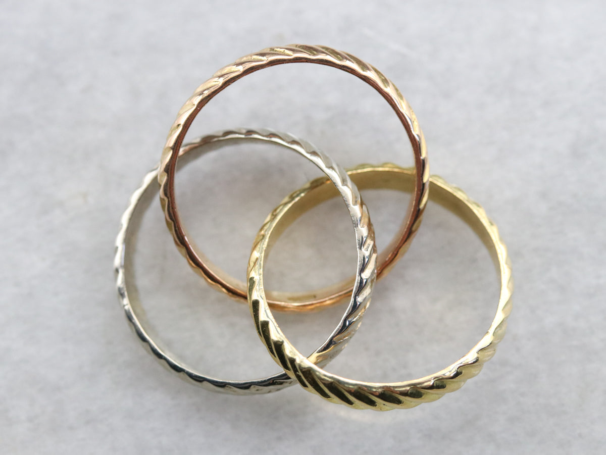Tri Color Gold Rope Twist Rolling Ring