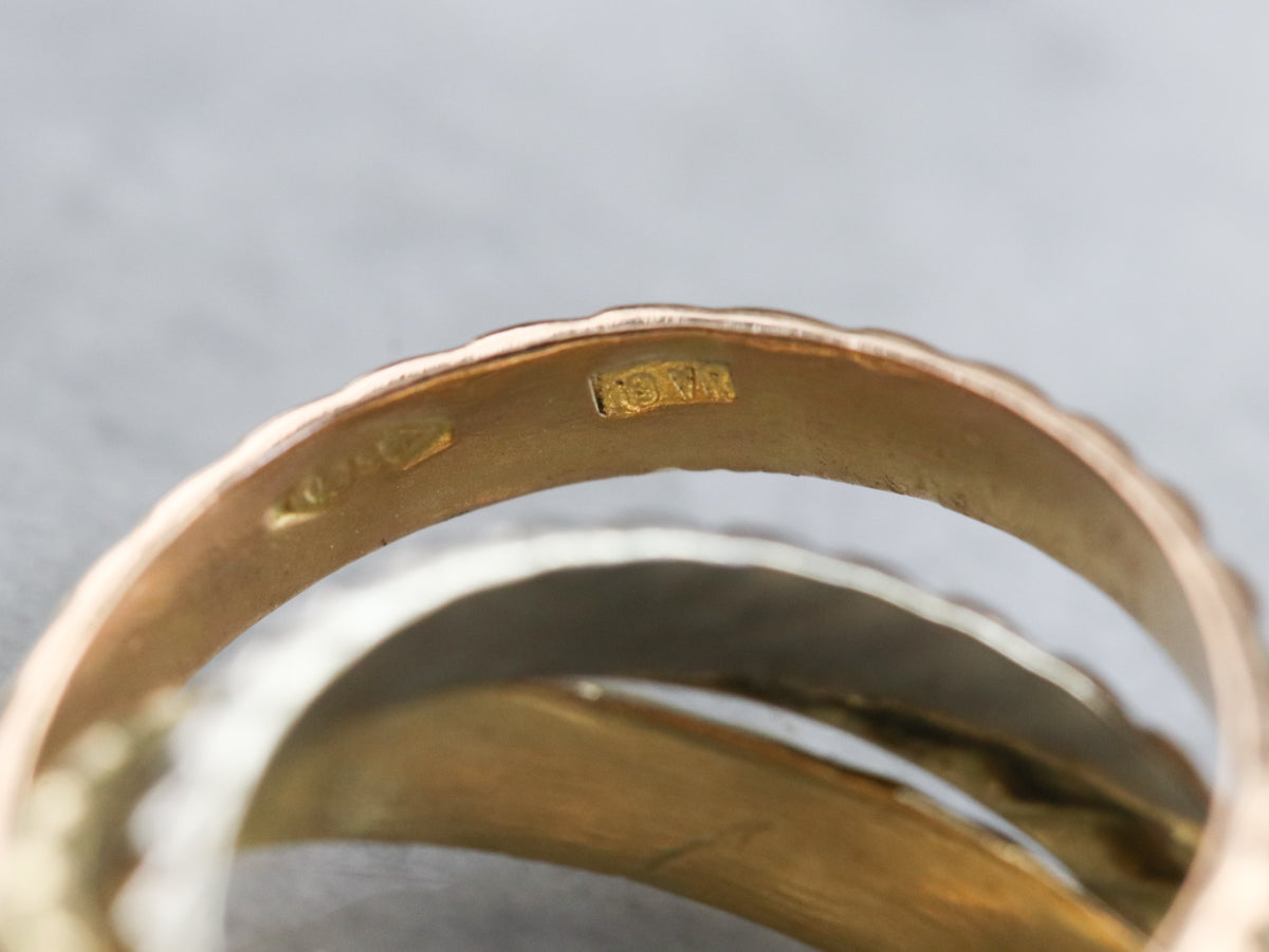 Tri Color Gold Rope Twist Rolling Ring