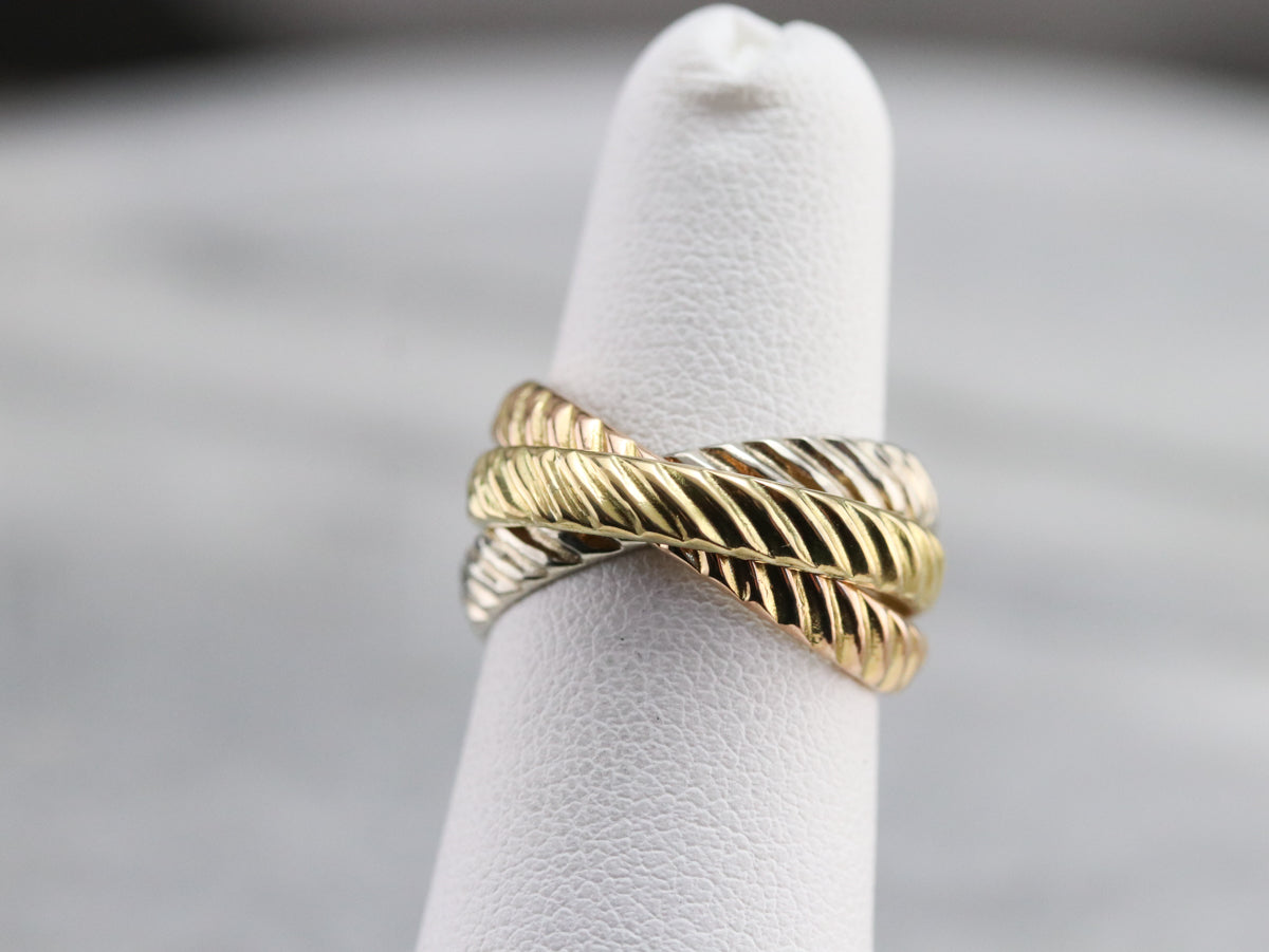 Tri Color Gold Rope Twist Rolling Ring