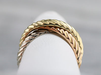 Tri Color Gold Rope Twist Rolling Ring