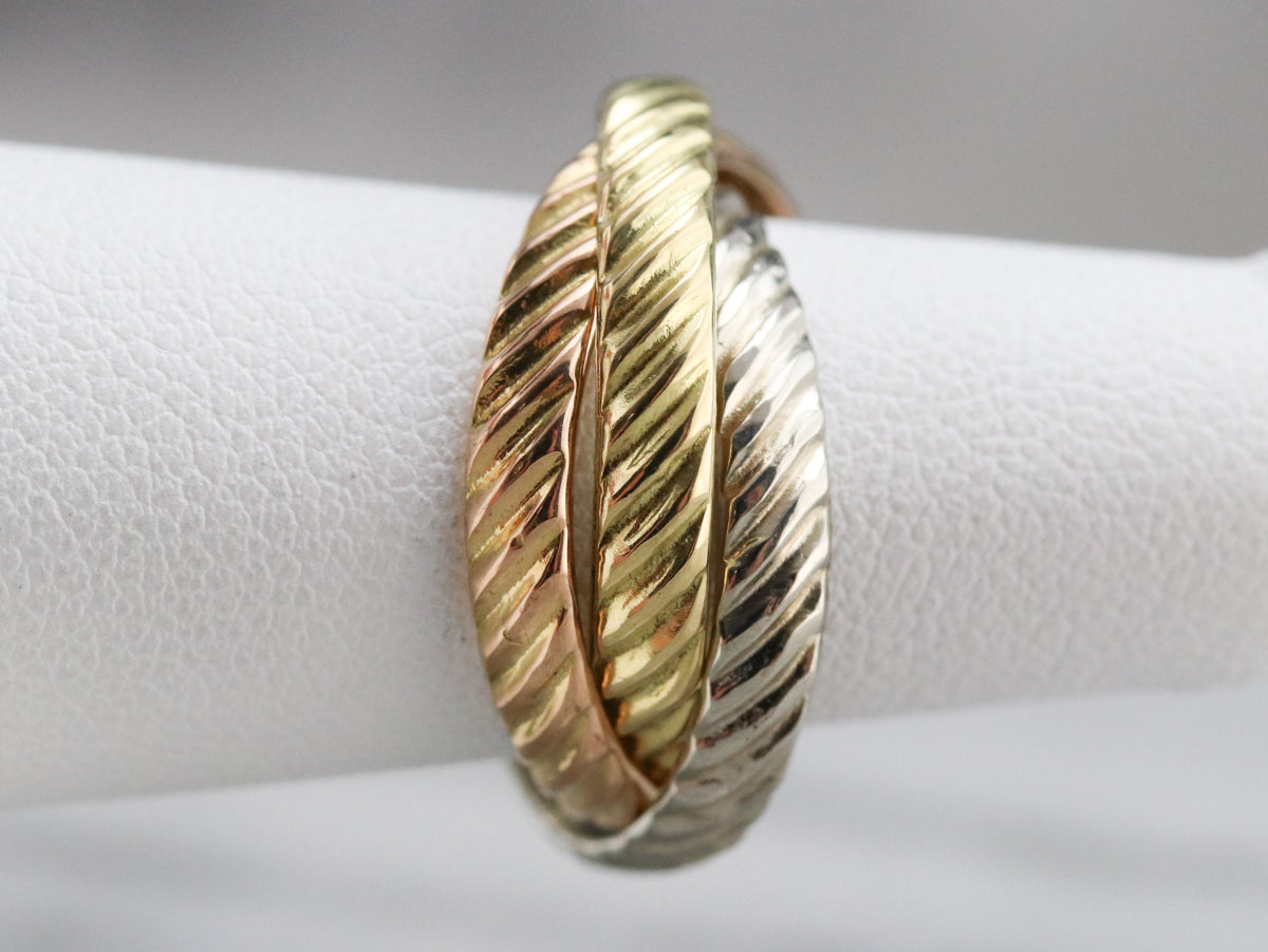 Tri Color Gold Rope Twist Rolling Ring