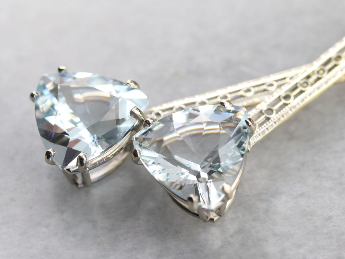 Pendientes colgantes de aguamarina con talla billón