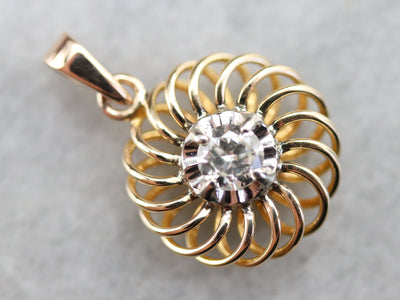 Swirling Gold and Diamond Pendant