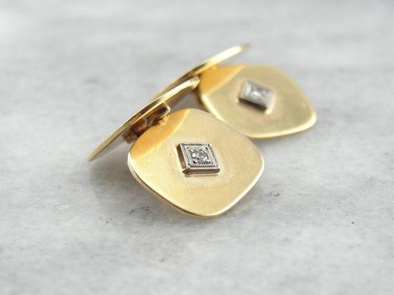 Vintage Gold Diamond Illusion Centers Cufflinks