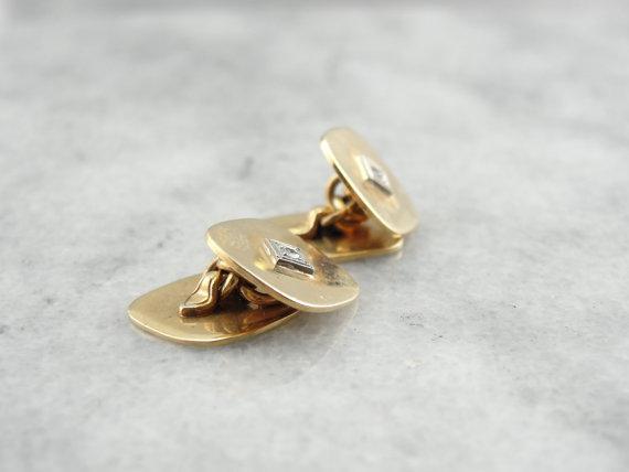 Vintage Gold Diamond Illusion Centers Cufflinks