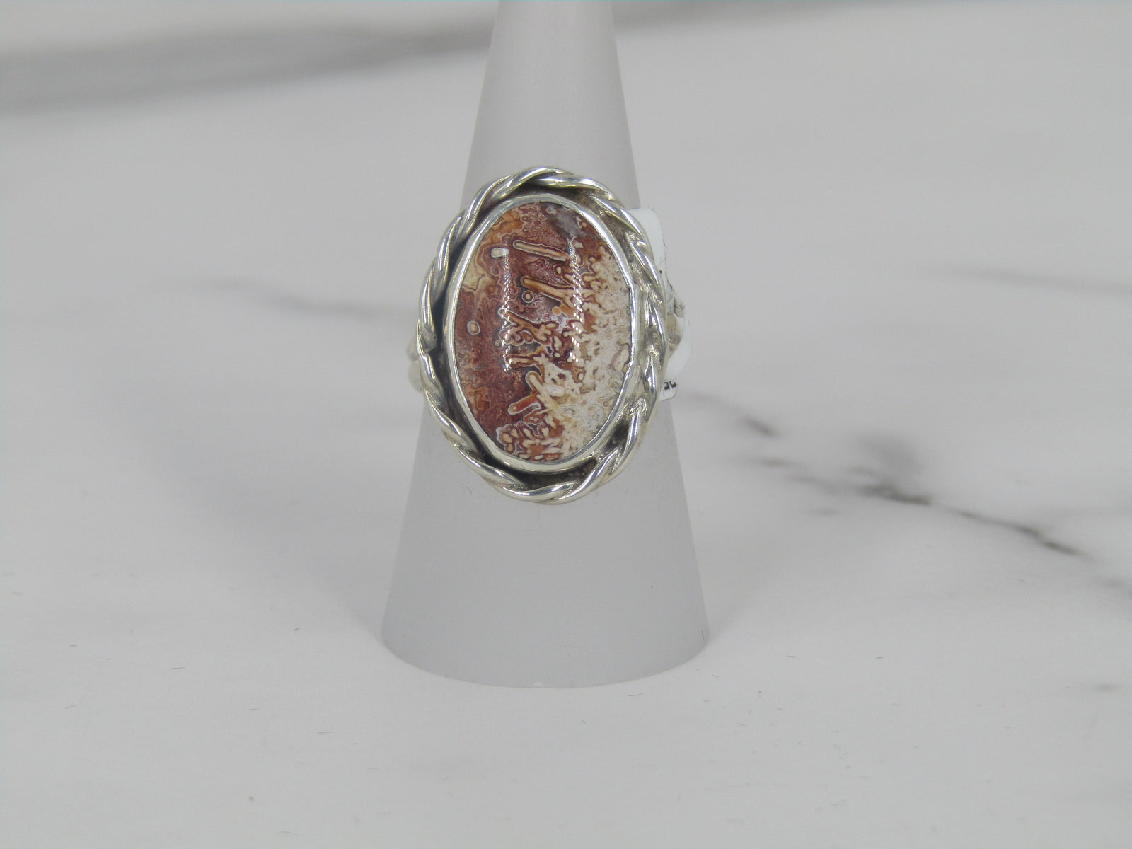 Silver Ring With Oval Lace Agate Center