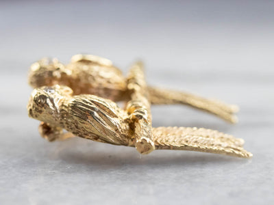 Two Parrots Diamond Gold Brooch