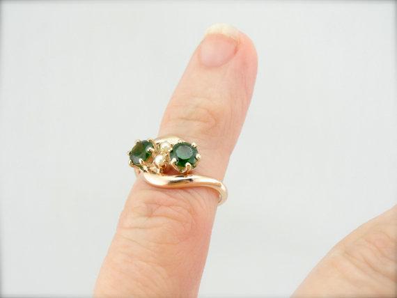 Vintage Demantoid Garnet and Pearl Ring