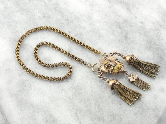 Ornate Victorian Rose Gold with Seed Pearls and Tassels