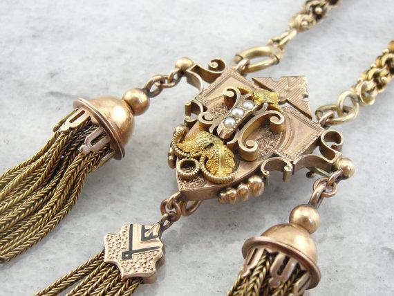Ornate Victorian Rose Gold with Seed Pearls and Tassels